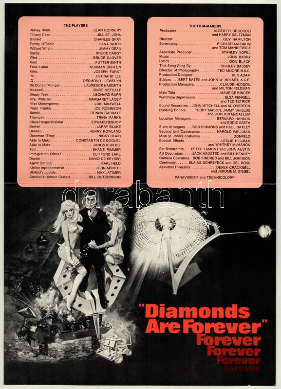 1971 Diamonds Are Forever c. James Bond film angol nyelvű, kihajtható prospektusa. - Image 2