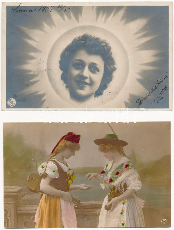5 db RÉGI romantikus képeslap vegyes minőségben: hölgyek / 5 pre-1945 romantic postcards in mixed quality: ladies - Image 2