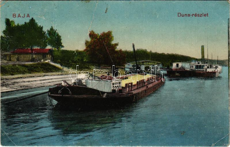 1923 Baja, Duna részlet, uszály (fa)