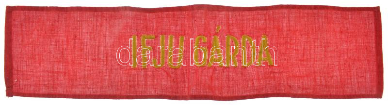 ~1970. 'KISZ Ifjú Gárda - Kiváló' aranyozott, festett bronz jelvény + 'KISZ Ifjú Gárda - 5 éves tagságért' zománcozott jelvény + 'Ifjú Gárda' hímzett vörös karszalag T:1-,2 - Image 2