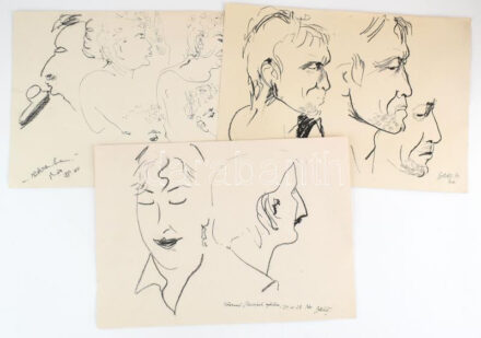 Olvashatatlan jelzéssel: 3 db portré vázlat. Kréta, tus, papír, 30,5x43 cm