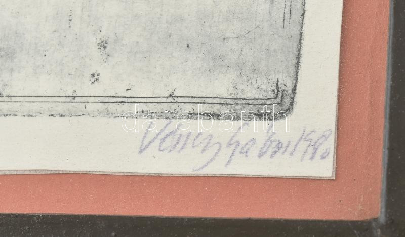 Véssey Gábor (1948-): Menekülés Egyiptomba, 1980. Hidegtű, papír, jelzett, üvegezett fakeretben, 21×16,5 cm - Image 2