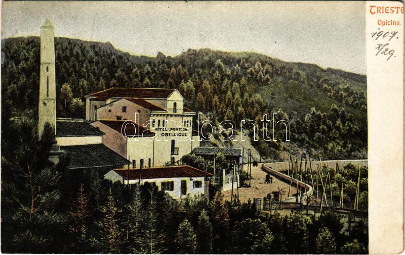 1907 Trieste, Trieszt; Opicina, Hotel Pension Obelisque (Rb)