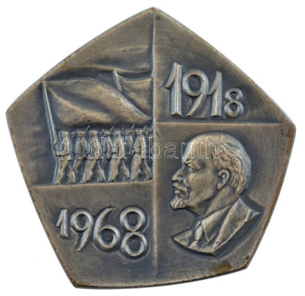 1968. '1918-1968 / MSZMP Központi Bizottsága Agitációs és Propaganda Osztálya' ezüstpatinázott bronz plakett (75x78mm) T:2