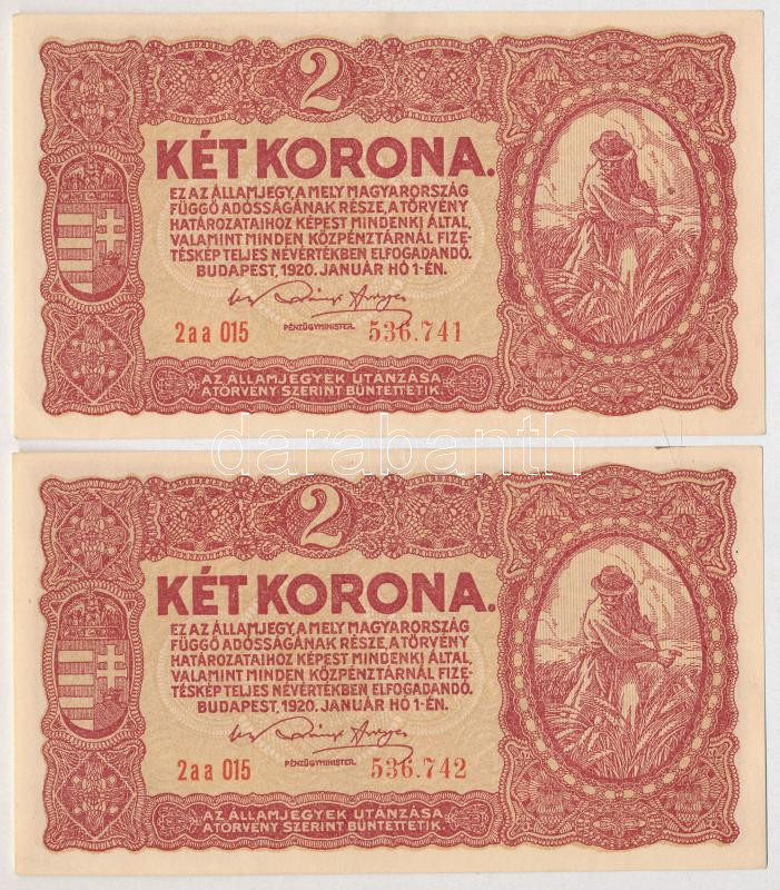 1920. 2K '2aa' (2x) sorszámkövetők T:II- Adamo K7