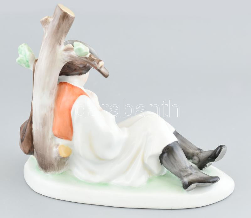 Zsolnay furulyázó juhász, kézzel festett, jelzés nélkül, apró kopásnyomokkal, m: 19 cm, h:21 cm - Image 2