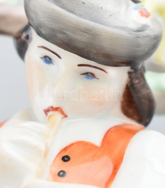 Zsolnay furulyázó juhász, kézzel festett, jelzés nélkül, apró kopásnyomokkal, m: 19 cm, h:21 cm - Image 3