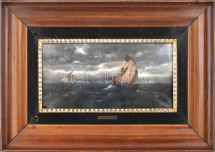 G. Ottini jelzéssel: Vitorlások a viharban. Olaj, vászon. Dekoratív, üvegezett fakeretben. 40×67 cm