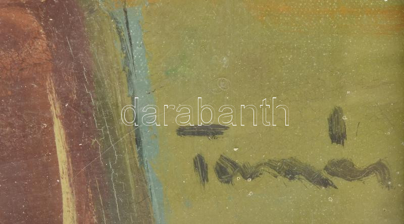 Tamás Ervin (1922-1996): Vízparton II. Olaj, vászon, jelezve jobbra lent, kissé sérült. Hátoldalán autográf felirattal és Képcsarnok Vállalat címkéjével. Üvegezett keretben. 60×80 cm - Image 2