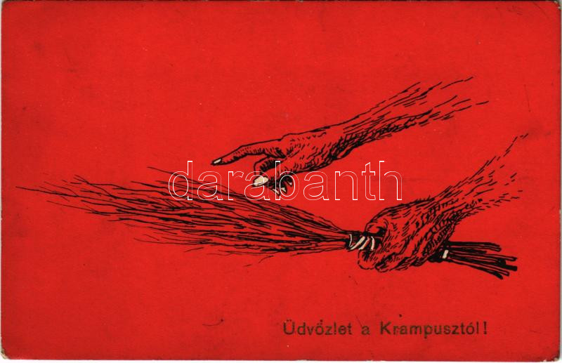 1927 Üdvözlet a Krampusztól! virgács / Krampus greeting, birch. C.H. W. VIII/2 2500-10. (EK)