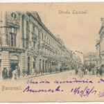 1901 Bucharest, Bukarest, Bucuresti, Bucuresci; Strada Lipscani, Banca Generala Romana / street view, bank, shops. mini card (9 cm x 7 cm) (small tear)