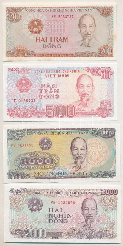 Vietnám 1987. 200D + 1988. 500D + 1000D + 2000D T:I Vietnam 1987. 200 Dong + 1988. 500 Dong + 1000 Dong + 2000 Dong C:UNC