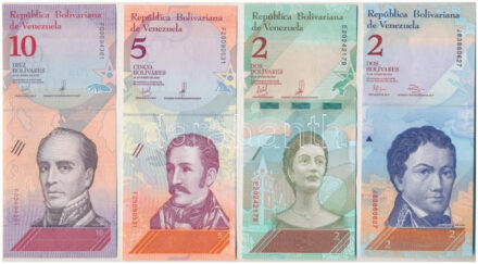 Venezuela 2012. 2B + 2018. 2B + 5B + 10B T:I,I- Venezuela 2012. 2 Bolivares + 2018. 2 Bolivares + 5 Bolivares + 10 Bolivares C:UNC,AU