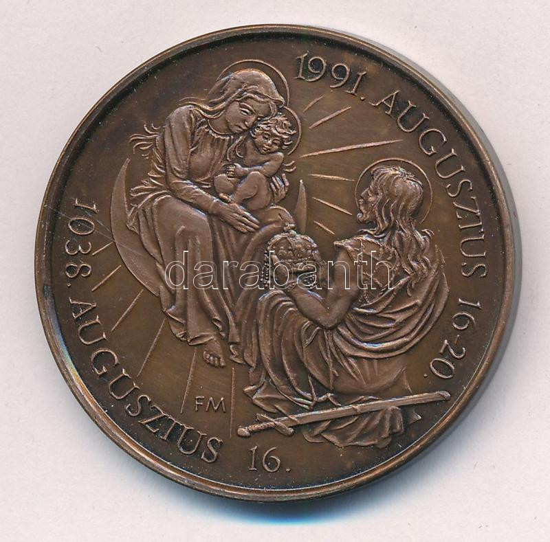 Fritz Mihály (1947-) 1991. 'Életünk Krisztus / 1038. Augusztus 16. - 1991. Augusztus 16-20.' kétoldalas bronz emlékérem (42,5mm) T:1,1- - Image 2