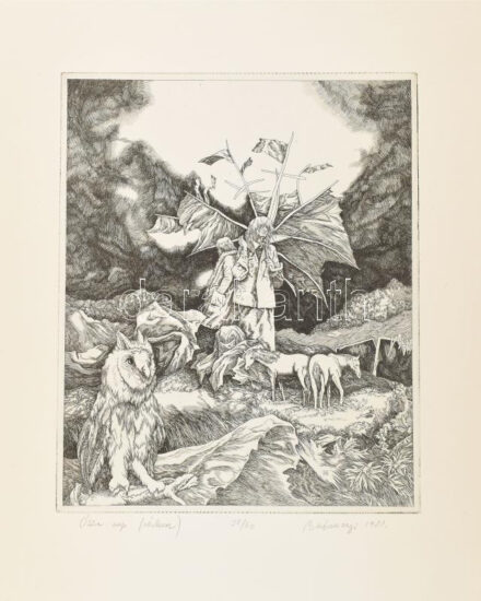 Badacsonyi Sándor (1949-2016): Őszi nap, 1981. Rézkarc, papír, jelzett, számozott (35/50). 29,5x24 cm