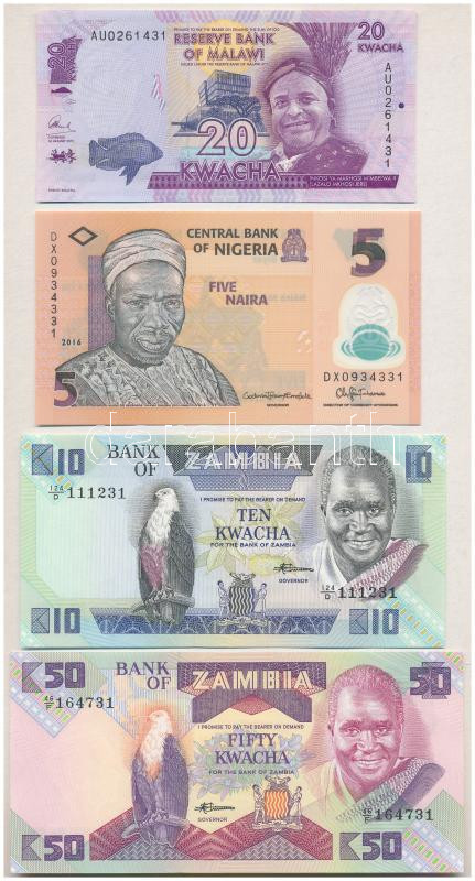 Vegyes: Zambia DN (1986-1988) 10K + 50K + Malawi 2015. 20K + Nigeria 2016. 5 N T:I,I- Mixed: Zambia ND (1986-1988) 10 Kwacha + 50 Kwacha + Malawi 2015. 20 Kwacha + Nigeria 2016. 5 Naira C:UNC,AU