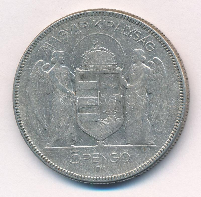 1930. 5P Ag 'Horthy jobbra' T:3 karc, ph. Adamo P8 - Image 2
