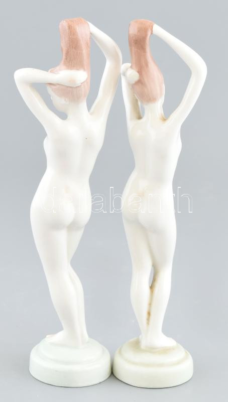 Aquincumi porcelán fésülködő akt, 2 db. Kézzel festett, jelzett, hibátlan, m: 23 cm - Image 2