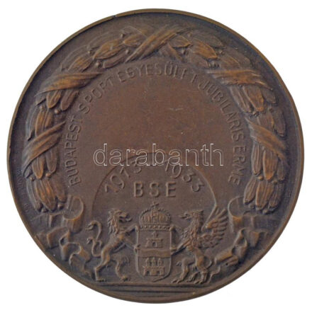 Pincés Puder István (1907-) 1933. 'Budapest Sport Egyesület Jubiláris Érme - BSE 1913-1933' bronz emlékérem hátoldalán 'Pontverseny III. 1933' gravírozással (59mm) T:1-,2 patina, ph.