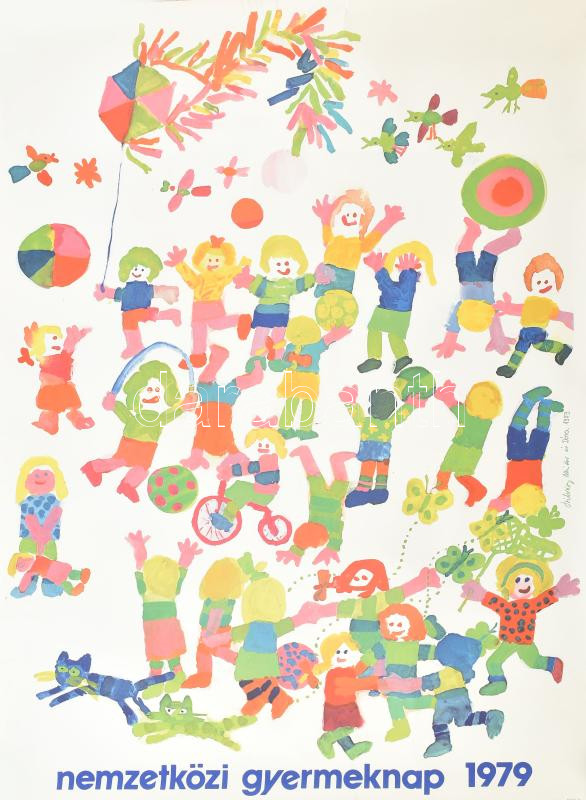Szilvásy Nándor (1927-2011) és Dóra: Nemzetközi gyermeknap, 1979. Plakát. Sérült, feltekerve. 70x100 cm