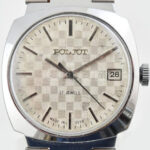 Poljot automata karóra dátum funkcióval, szép kockás számlappal, fém szíjjal, jó állapotban d: 36 mm