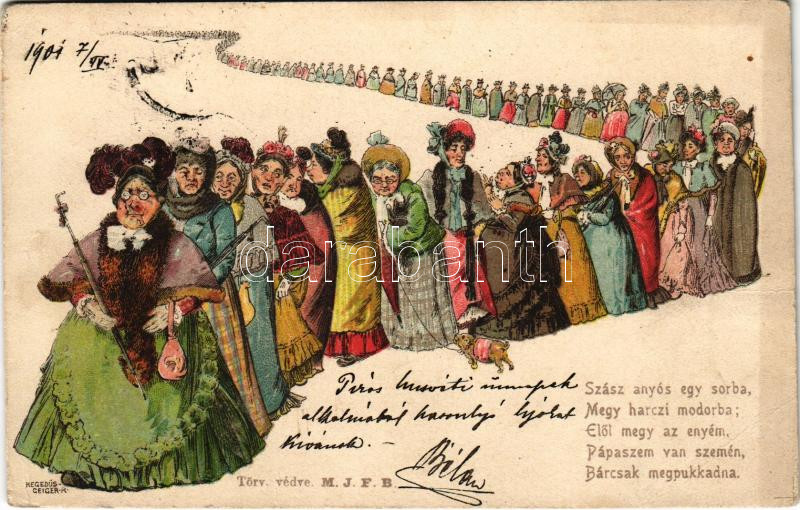 1901 Száz anyós egy sorba... / mother in law humour, litho s: Hegedűs-Geiger (EB)
