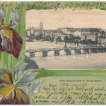 1902 Basel, Alte Rheinbrücke m. Gross-Basel / bridge. Rathe & Fehlmann 734. Art Nouveau, flower, litho (EK)