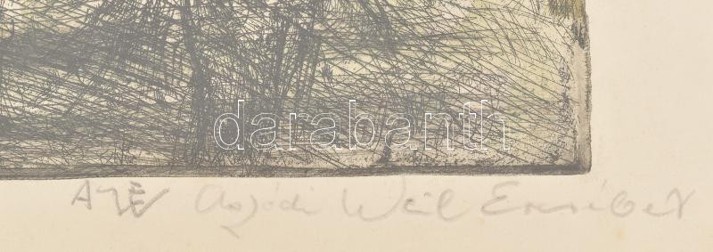 Aszódi Weil Erzsébet (1901-1976): Jaltában. Színezett rézkarc, papír, jelzett, számozott (18/100), kissé hullámos, plexiüvegezett keretben. 29,5x38,5 cm - Image 2