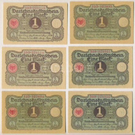 Német Birodalom 1920. 1M (6x) páronként sorszámkövetők T:I- German Empire 1920. 1 Mark (6x) consecutive serials in pairs C:AU Krause P#58