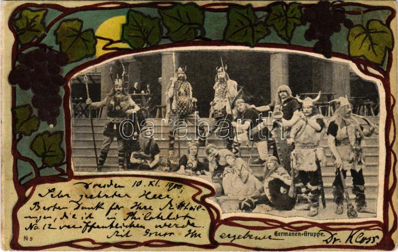 1900 Dresden, Germanen Gruppe. Alwin Arnold Art Nouveau, floral, litho (Rb)