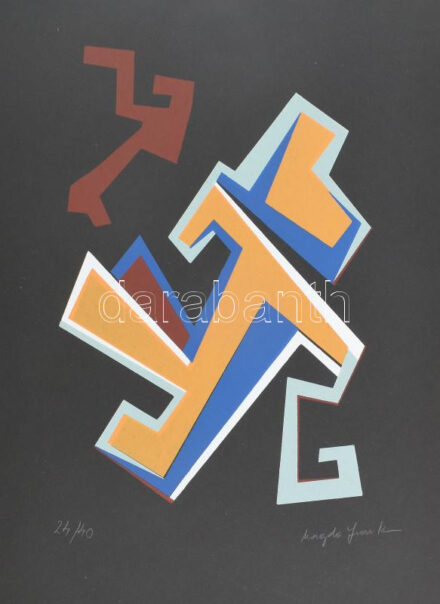 Frank Magda (1914-1997): Geometrikus kompozíció. Szitanyomat, papír, jelzett, számozott: 24/40, 50x35 cm / Magda Frank (1914-1997): Geometric composition. Screenprint on paper, signed, numbered: 24/40. 50x35 cm