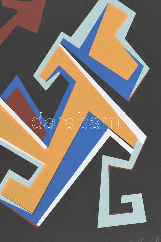 Frank Magda (1914-1997): Geometrikus kompozíció. Szitanyomat, papír, jelzett, számozott: 24/40, 50x35 cm / Magda Frank (1914-1997): Geometric composition. Screenprint on paper, signed, numbered: 24/40. 50x35 cm - Image 2