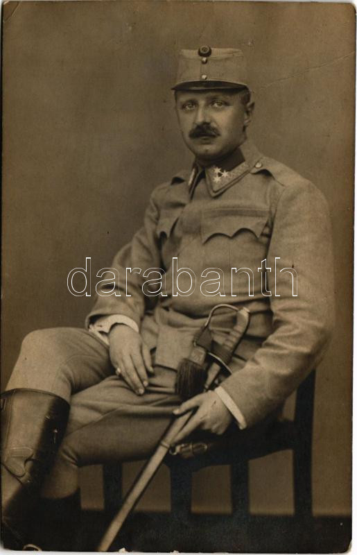 1915 Kézdivásárhely, Targu Secuiesc; Osztrák-magyar katona karddal / WWI K.u.k. military, soldier with sword. photo (EK)