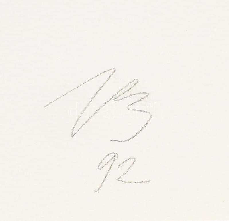 Bér János (1937-2021): Zöld-kék kompozíció, 1992. Szitanyomat, papír, jelzett, számozott (16/40). Lapméret: 65×50 cm / Screenprint on paper, signed, numbered (16/40). - Image 3