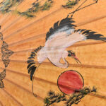 Japán napernyő, fa, papír, kézzel festett mintával, az ernyőn kis sérüléssel, h: 62 cm - Image 2