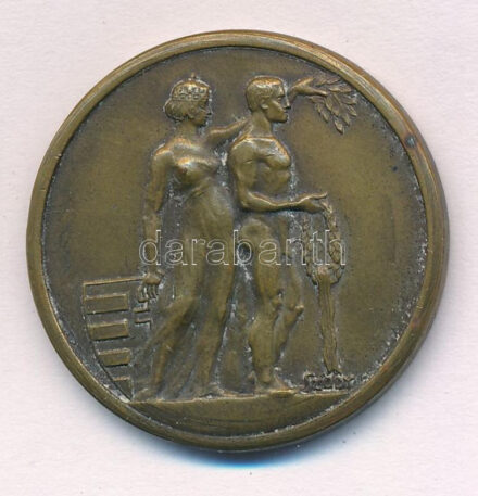 Sződy Szilárd (1878-1939) ~1930. 'II. ker. Ponty u. Felsőkeresk. Iskola Versenydíja' kétoldalas bronz díjérem (30mm) T:1-,2