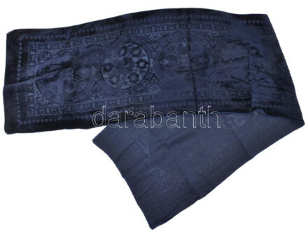 Sötétkék, áttetsző mintás sál, 100% Silk jelzéssel, kb. 152x34 cm
