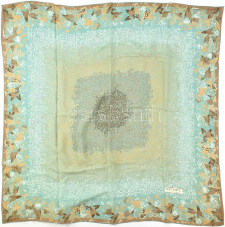 Michel Paris Pure Silk kézzel szegett kendő, őszi faleveles mintával, jelzett, kb. 88x88 cm