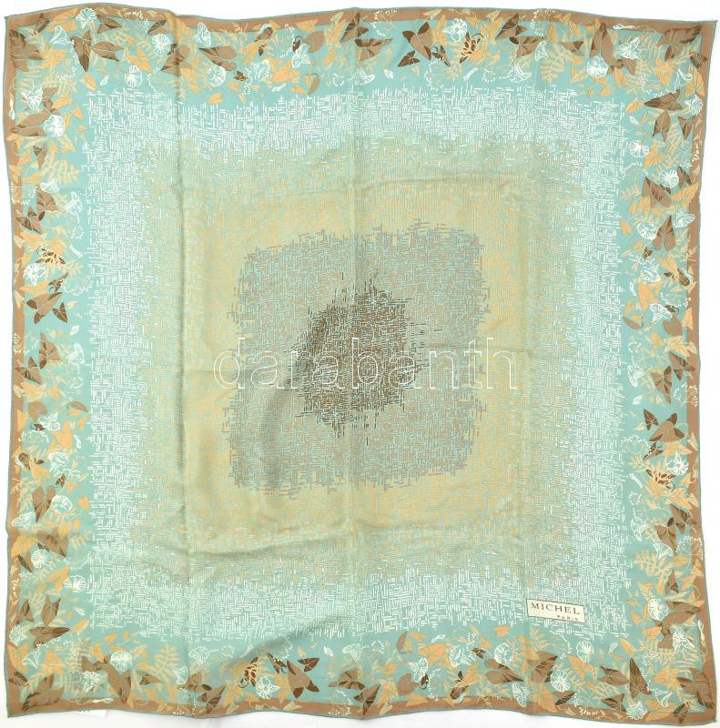 Michel Paris Pure Silk kézzel szegett kendő, őszi faleveles mintával, jelzett, kb. 88x88 cm