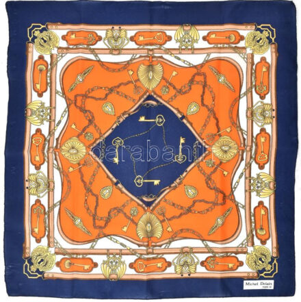 Michel Delain Paris kendő vintage mintával, kb. 60x60 cm