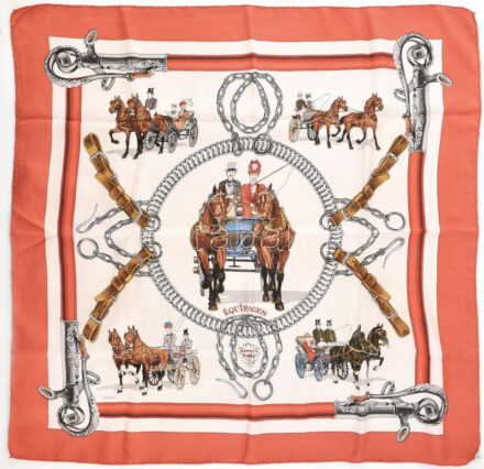 Hermés Paris vintage lovas mintás kendő, jelzett (100% Silk), kb. 86x86 cm