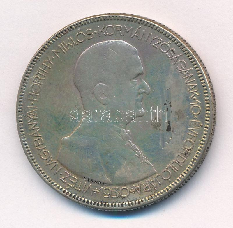 1930. 5P Ag 'Horthy jobbra' T:3 patina, karc, ü. Adamo P8