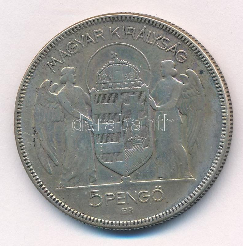1930. 5P Ag 'Horthy jobbra' T:3 patina, karc, ü. Adamo P8 - Image 2