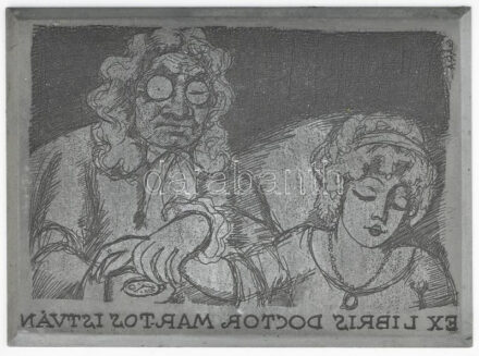 Gara Arnold (1882-1929): Ex libris doctor Martos István. Fém nyomódúc, jelzett a dúcon. 8×11 cm