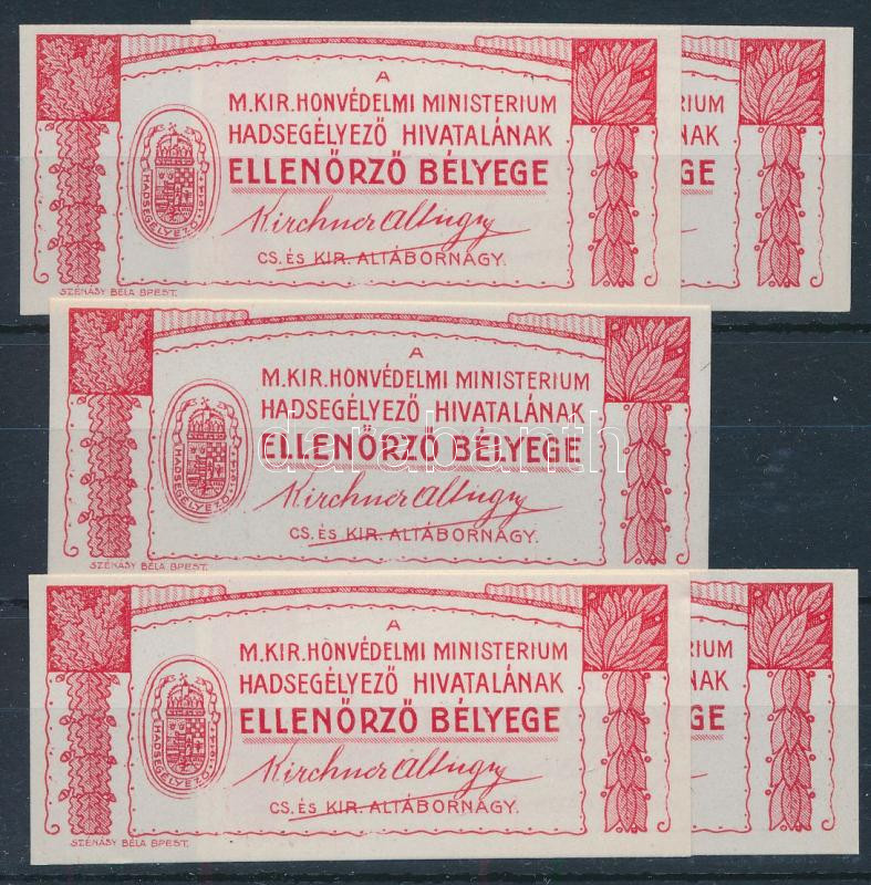 1916 Hadsegélyező hivatal ellenőrző bélyeg 5 db