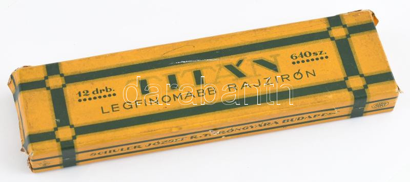 cca 1930 Titán rajzirón papírdoboz, Schuler József Rt., belül a gyár képével 18 cm