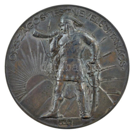 Berán Lajos (1882-1943) ~1930. 'Országos Testnevelési Tanács' peremén jelzett, ezüstözött bronz emlékérem eredeti tokban (60mm) T:1 patina HP 1282