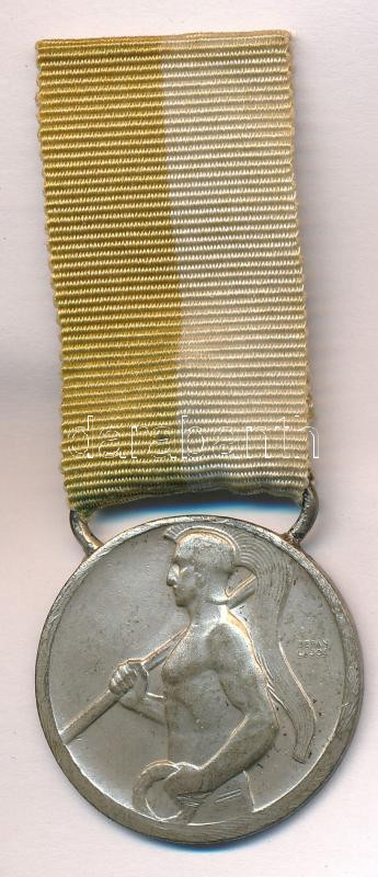 Berán Lajos (1882-1943) 1928. 'Ferencz Városi Torna Club' kétoldalas, ezüstözött bronz díjérem szalagon, 'BP. Távolugró 5-ös Cs.bajnokság II.' gravírozással (30mm) T:1-,2