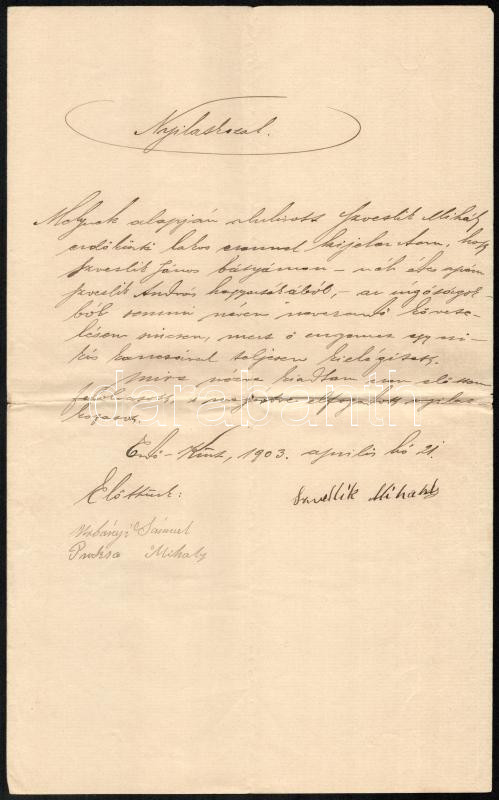 1903 Szvetlik Mihály erdőkertesi lakos nyilatkozata bányájáról