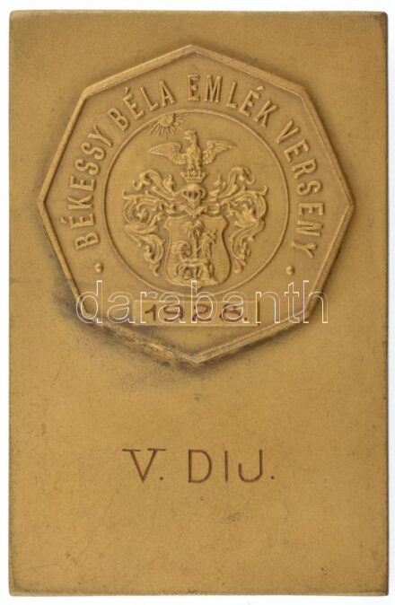 1928. 'Békéssy Béla Emlék Verseny - V. díj' kétoldalas bronz díjplakett (38x59mm) T:1-
